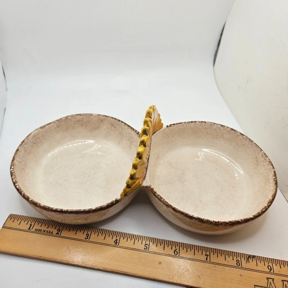 Grasslands Road Sunflower Double Dip Serving Bowl Ceramic Fall Thanksgiving Dish